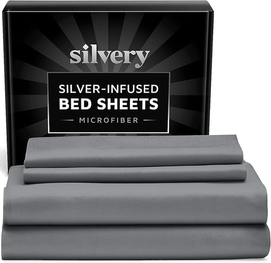 Silvery Silver Infused Bed Sheets Set - Ultra-Soft Temperature-Regulating Fabric with Self-Cleaning Technology™ That Stays Fresh 3X Longer for Hygienic Sleep
