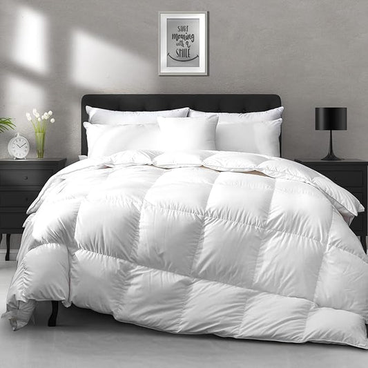 APSMILE All Season Down Feather Fibers Comforter Oversized Queen/Full Size - Ultra-Soft High Fill-Power Hotel Collection Duvet Insert, Cloud Fluffy Medium Warm Quilt Comforter(98x98, White)