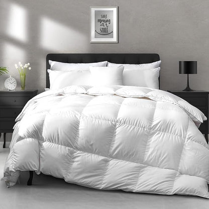 APSMILE Heavyweight Down Feather Fibers Comforter Queen Size - Ultra-Soft Luxury High Fill-Power Hotel-Style Thicker Winter Duvet Insert for Colder Weather/Sleeper (90x90, White)