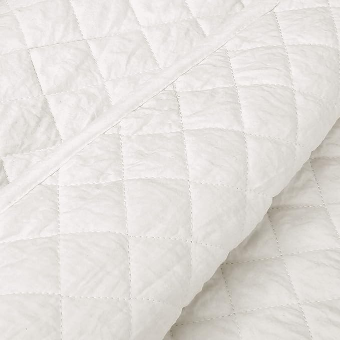 Lush Decor Ava Quilt Diamond Pattern Solid 3 Piece Oversized Bedding Blanket Bedspread Set - Full/Queen - Off-White