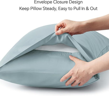 BEDELITE Pillow Cases Queen Size Set of 2, Rayon Derived from Bamboo, Cooling Pillow Cases for Hot Sleepers & Night Sweats, Breathable and Silky Soft Envelope Pillowcases(Haze Blue, 20"x30")