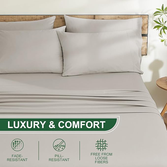 Ivellow 100% Egyptian Cotton Sheets King Size Set - 1200 Thread Count 6 PC 18" Deep Pocket King Size Bed Sheet Set，Durable Hotel Quality Luxury Soft Breathable Beige Cooling Sheet Sets Bedding