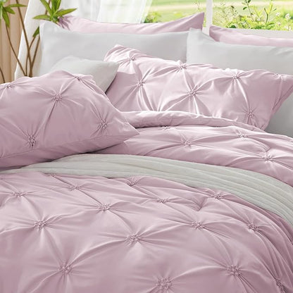 BEDELITE Light Purple Queen Comforter Set - 3 Pieces Boho Pintuck Bedding Comforter Sets, Lightweight Soft & Warm Bed Comforter Queen with 2 Pillowcases for All Season