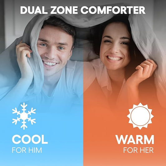 SöMN Kömforte Microfiber Dual Zone Comforter, His and Hers Blankets for Couples, Cool & Warm Two Temperature Comforter, Alternative Down Duvet Insert, Wedding Gift (Gray, Queen)