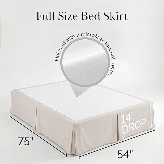 Southshore Fine Living, Inc. Pleated Full Bed Skirt 14 Inch Drop - Pet Hair Resistant Dust Ruffle Full Size Bed - Bone Colored Dust Ruffle, Easy Care Microfiber, Hide Underbed Storage - Natural Beige