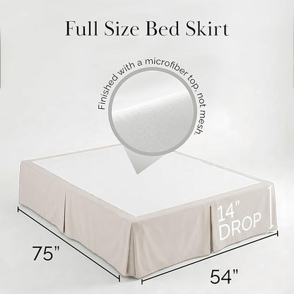 Southshore Fine Living, Inc. Pleated Full Bed Skirt 14 Inch Drop - Pet Hair Resistant Dust Ruffle Full Size Bed - Bone Colored Dust Ruffle, Easy Care Microfiber, Hide Underbed Storage - Natural Beige