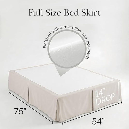 Southshore Fine Living, Inc. Pleated Full Bed Skirt 14 Inch Drop - Pet Hair Resistant Dust Ruffle Full Size Bed - Bone Colored Dust Ruffle, Easy Care Microfiber, Hide Underbed Storage - Natural Beige