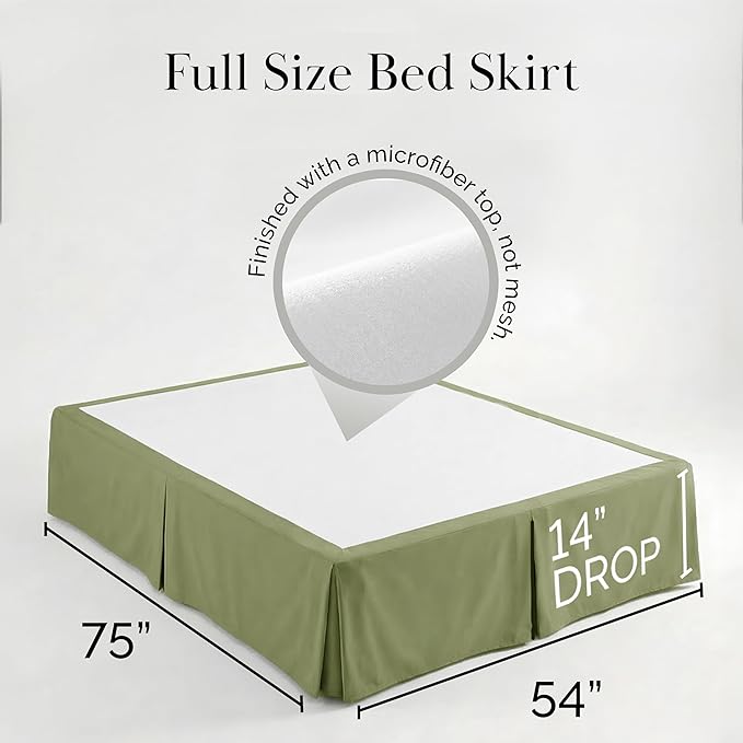 Southshore Fine Living, Inc. Full Size Bed Skirt 14 Inch Drop, Hotel Quality Pleated Full Bed Skirt, Soft Pet Hair Resistant Microfiber Dust Ruffle, Wrinkle Free, Hides Underbed Storage, Sage Green