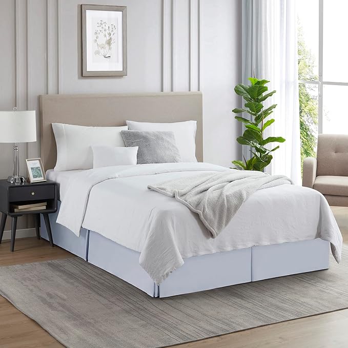 Nestl Ice Blue Twin Bed Skirt - Twin Size Bed Skirt 14 Inch Drop - Brushed Microfiber Bed Skirts - Hotel Quality Pleated Bed Skirt - Shrinkage & Fade Resistant