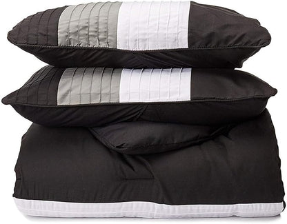 Chezmoi Collection Loft 8-Piece Luxury Striped Comforter Set (King, Black/Gray/White)
