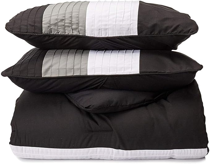 Chezmoi Collection Loft 8-Piece Luxury Striped Comforter Set (Queen, Black/Gray/White)