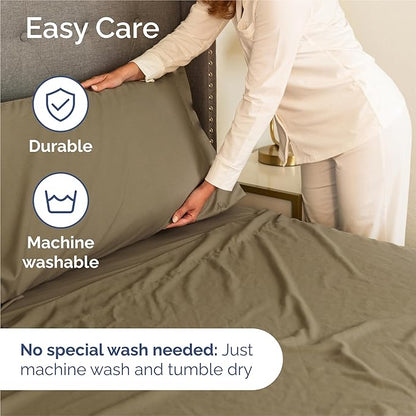 Cal King 6 Piece Sheet Set - Comfy Breathable & Cooling - Ultra-Soft Hotel Luxury Bedding Set with 8-16 Inch Deep Pockets - 1 Flat & 1 Fitted Sheet & 4 Pillowcases - Wrinkle Free & Easy Care - Khaki