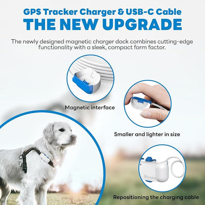 Magnetic Clip Charger Compatible with Tractive GPS Dog 4 Tracker | for GPS Location Smart Pet Activity Tracker - Replacement Portable Wireless USB Charging Base - White USB-C Cables