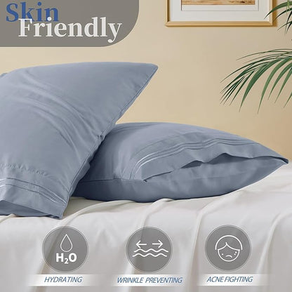 Vonty 2 Pack Queen Pillow Cases - 20x30 Inch, 1800 Thread Count Microfiber Pillowcases Queen Size Grey Pillow Cases Luxury & Soft Embroidered Bed Pillow Covers with Envelope Closure