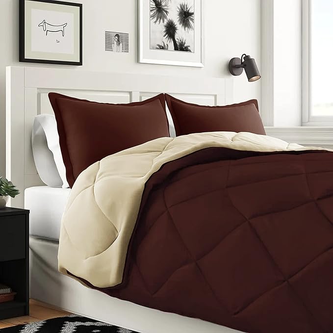 Elegant Comfort 7-Piece Bed-in-a-Bag Comforter & Sheet Set - Luxury 1500 Thread Count Twin Size, Super Cozy, Wrinkle and Stain Resistant, Brown/Cream