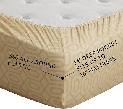 Comfort Spaces 100% Cotton Sheet Set Breathable, Lightweight, Soft with 14" Elastic Pocket Fits up to 16" Mattress, All Season Cozy Bedding, Matching Pillow Case, King Diamond Tan 4 Piece