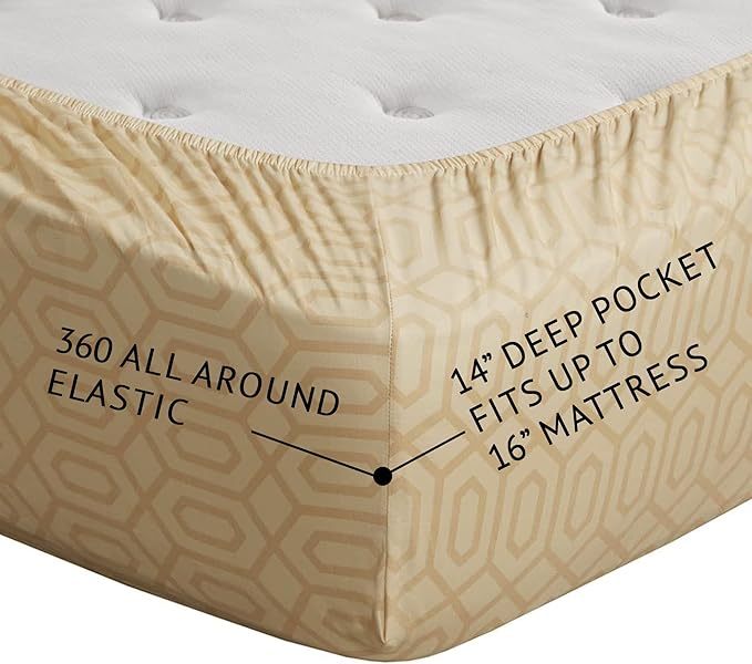 Comfort Spaces 100% Cotton Sheet Set Breathable, Lightweight, Soft with 14" Elastic Pocket Fits up to 16" Mattress, All Season Cozy Bedding, Matching Pillow Case, Queen Diamond Tan 4 Piece