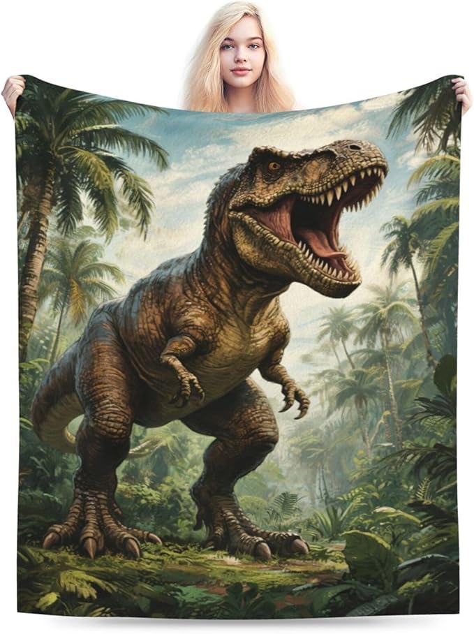 Dinosaur Tyrannosaurus Rex Blanket Super Soft Warm Fluffy Fleece Flannel Throw Blanket Cozy Fuzzy Plush Stuff Bedding Blankets Gifts for Women Kids Boys Girls Adults 80"X60"