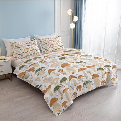 SOULZZZ Cute Mushroom Comforter Twin Size Natural Wild Plants Fungus Mushroom Bed Set Mushroom Comforter Setfor Room Decor 1 Comforter and 2 Pillow Shams,Transparent Mushroom