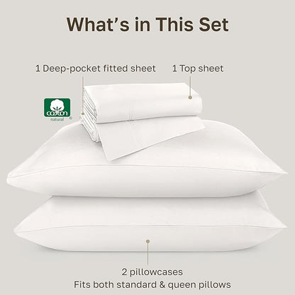 California Design Den Queen Sheets Set - Soft 800 Thread Count Sateen, 100% Cotton Bed Sheets Set with Deep Pockets, Durable Bedding - True Ivory