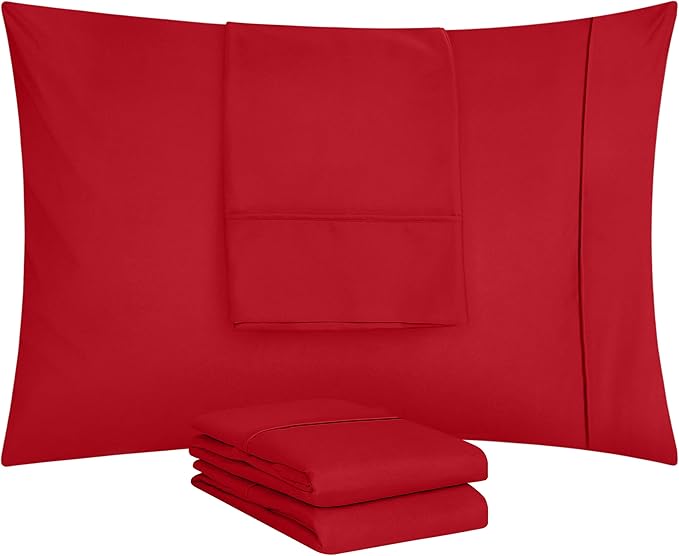 Utopia Bedding Queen Pillow Cases - 4 Pack - Envelope Closure - Soft Brushed Microfiber Fabric - Shrinkage and Fade Resistant Pillow Covers Queen Size 20 X 30 Inches (Queen, Red)