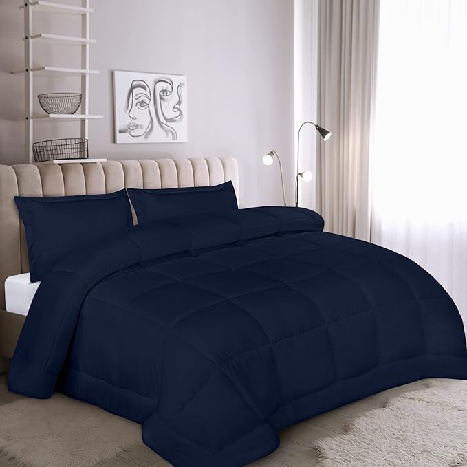 Utopia Bedding King Comforter Set Navy, Comforters King Size 3 Pieces Bedding Comforters Sets, Down Alternative Soft Bed Set, 1 Comforter (90 x 102 inches) 2 Pillow Shams (20 x 36 inches)