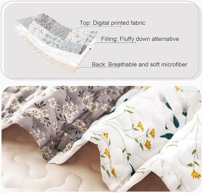 Whale Flotilla Patchwork Quilts Queen Size, Extra Soft Boho Floral Bedspreads for Bed Reversible Lightweight Full Queen Quilt Bedding Set Printed Coverlets with 2 Pillow Shams for All Seasons, Grey