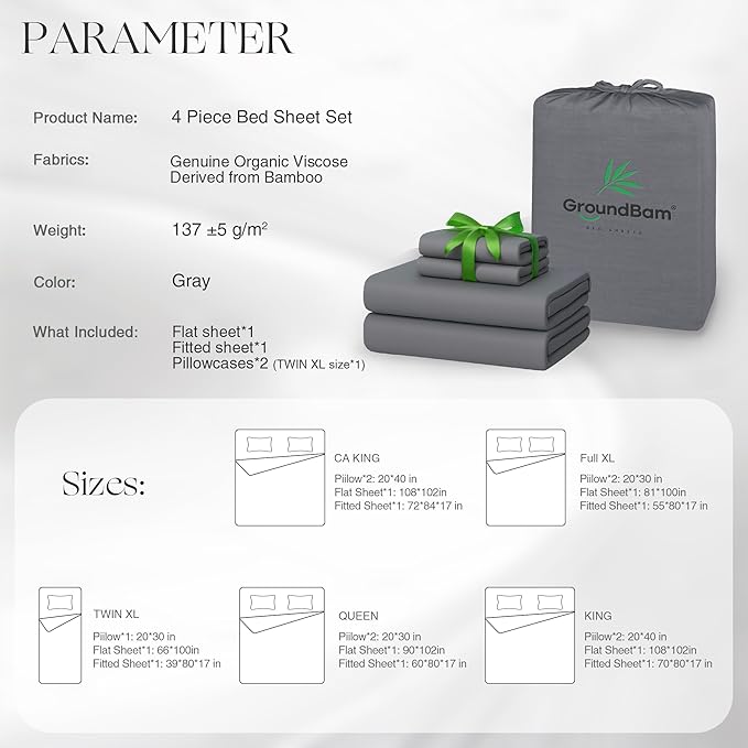 Silver Infused Bed Sheets Set, Temperature-Regulating Fabric with Self-Cleaning Technology for 3X Freshness Sleep (Grey, Queen)
