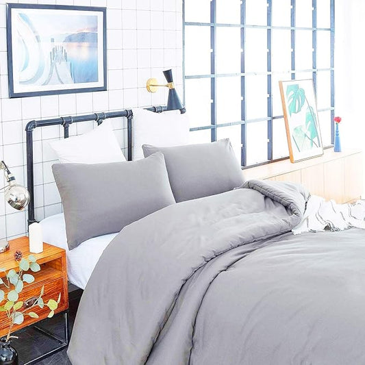 Houseri Light Grey Comforter Set Twin for Boys Girls Silver Gray Bedding Sets Pale Grey Comforters Light Gray Bed Toddler Kids College Soft Dorm Bed Comforter Twin