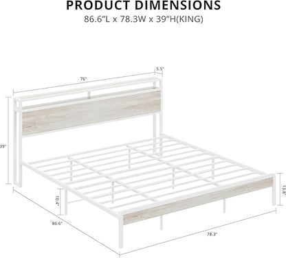 LIKIMIO King Bed Frame with Headboard, Wood Camas King with Strong Supports, Sturdy, Noise-Free, No Box Spring Needed, White Maple