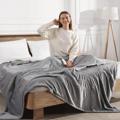 Heated Blanket Full Electric Blanket 72X84in - Fast Heating Blanket for Adults Ultra Soft Flannel Blankets with 5 Heat Levels & 10 Hrs Timer, Machine Washable, Bed Warm Blanket for Winter, Silver Gray