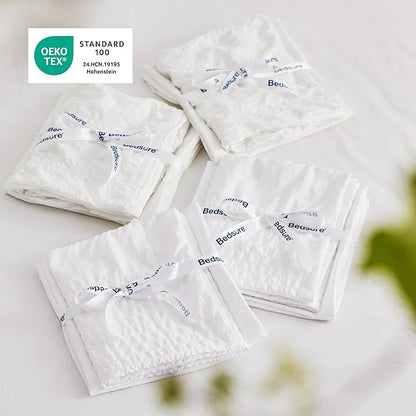 Bedsure Plaid Seersucker Comforter Sets Twin Size Bed 5 Piece, Soft Lightweight White Bedding All Season Twin Bed in a Bag Set with Comforters, Sheets, Pillowcases & Shams