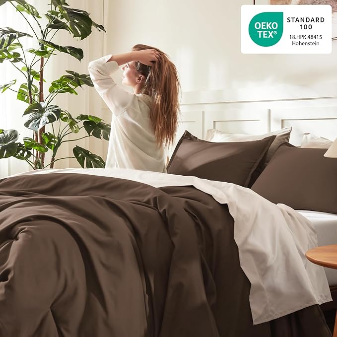 Litanika Comforters Twin XL Size Brown, 2 Pieces Lightweight Solid Bedding Set & Collections, All Season Fluffy Bed Set (68x92 Inches Comforter & 1 Pillowcase)
