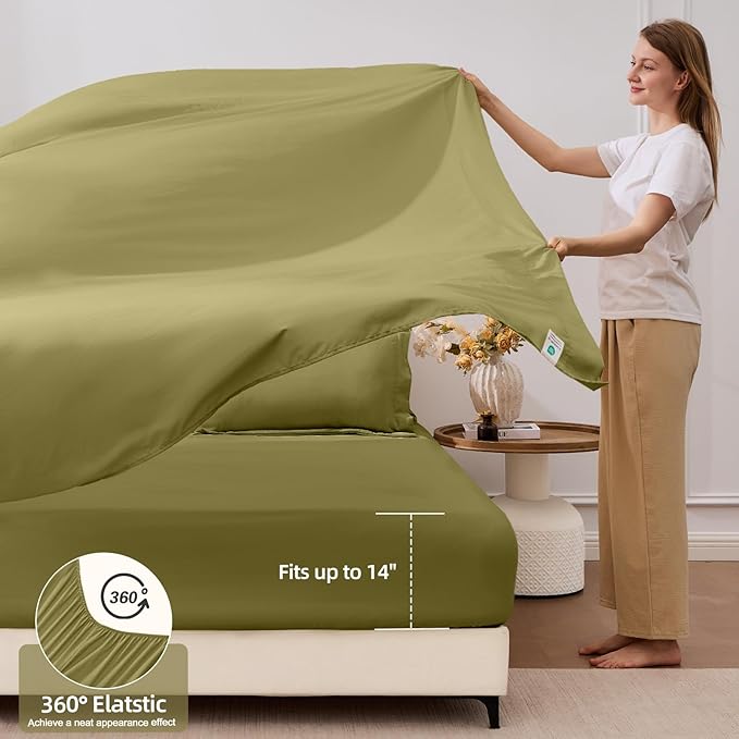 FUANNA 7 Pieces Queen Comforter Set, All Season Bed in a Bag Queen Size, Luxury Soft Bedding Sets with Comforter, Flat Sheet, Fitted Sheet, Pillowcases & Pillow Shams, Olive Green
