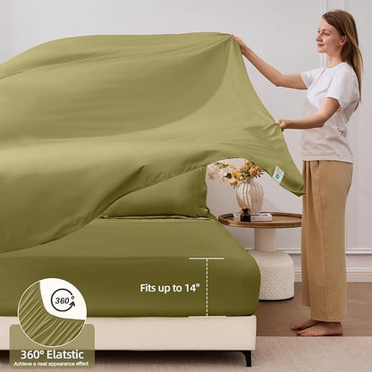 FUANNA 7 Pieces King Size Comforter Set, All Season Bed in a Bag King Size, Luxury Soft Bedding Sets with Comforter, Flat Sheet, Fitted Sheet, Pillowcases & Pillow Shams, Olive Green