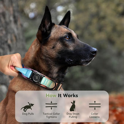 2026 Upgrade Waterproof Tactical AirTag Dog Collar, Built in AirTag Holder | Comfortable Control Handle, Quick Release Metal Buckle, Durable 1000D Nylon, For Medium to Large Dogs, Pastel lcing,M