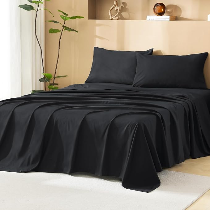 Litanika Oversized King Size Comforter Set with Sheets Black - 7 Pieces Bed in a Bag Oversized King Boho Tufted Complete Bedding Sets with Comforter, Sheets, Pillowcases & Shams