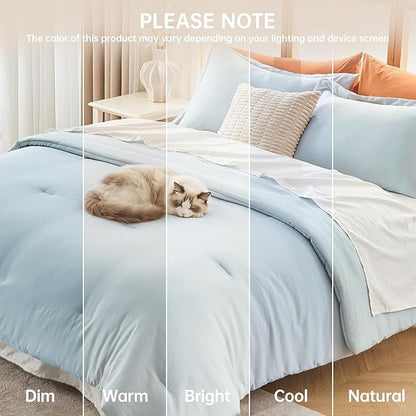 MUXHOMO Full Comforter Sets, All Season Ultra Soft Down Alternative Bedding - 3 Piece Lightweight Bed Set Includes 1 Comforter (82"x86") and 2 Pillow Shams (20"x26"), Lake Blue