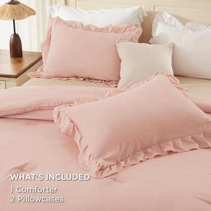 Andency Blush Full Size Comforter Set, Shabby Chic Bedding Comforter Set for All Seasons, 3 Pieces Lightweight Soft Western Modern Bed Set for Women Girls