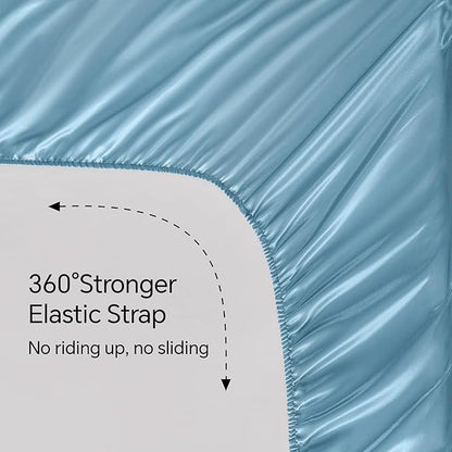BEDELITE Satin Sheets Twin Size Bed Set, Luxury Soft Airy Blue Silky Sheets for Hair and Skin, Similar to Silk Bed Sheets Set 3 Pieces with 1 Deep Pocket Fitted Sheet, 1 Flat Sheet, and 1 Pillowcase