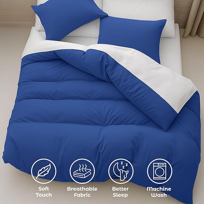Pure Bedding California King Duvet Cover - Extra Soft Bedding Set, Includes 1 Cal King Duvet Cover 104x98 Inches with Zipper Closure & 2 Pillow Shams, Comforter Not Included, Navy
