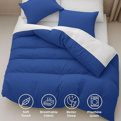 Pure Bedding Duvet Cover Full Size - 3 Pieces Extra Soft Bedding Set, Includes 1 Duvet Cover 80x90 Inches with Zipper Closure & 2 Pillow Shams, Comforter Not Included, Navy