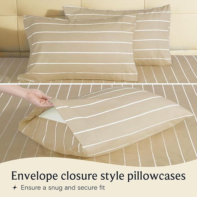 LuxClub 4 PC King Size Sheet Set, Breathable Luxury Bed Sheets, Deep Pockets 18" Wrinkle Free Cooling Machine Washable Hotel Bedding (Striped Cream)