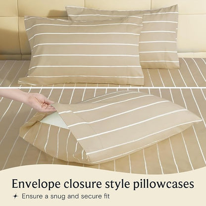 LuxClub 4 PC King Size Sheet Set, Breathable Luxury Bed Sheets, Deep Pockets 18" Wrinkle Free Cooling Machine Washable Hotel Bedding (Striped Cream)