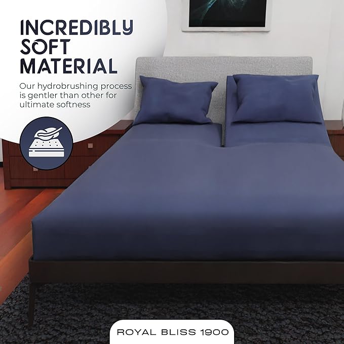Top Split King Sheets Sets for Adjustable Bed, 4 Pcs Double Brushed Deep Pockets Microfiber Sheets, 34 Inch Split Top Fitted Sheet, 1 King Flat Sheet and 2 Pillowcase - Navy Blue