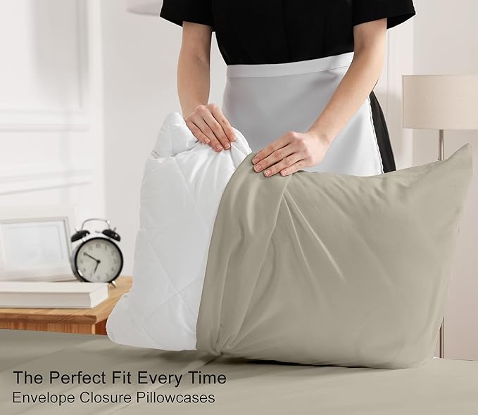 RUVANTI 100% Cotton Sheets – Twin Size Percale Bedding, Cooling & Breathable, Durable with a Crisp, Soft & Comfortable Feel, 16" Deep Pocket, 3-Piece Set, Taupe