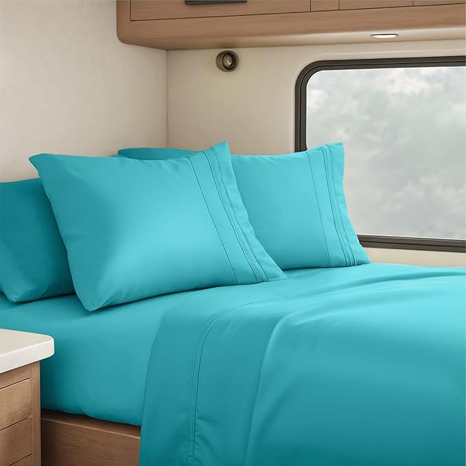 Clara Clark RV Queen Sheets, 6 Piece RV Sheets Set - Hotel Luxury Sheets for RV Bunks, Super Soft Bedding Set, Short Queen,Teal