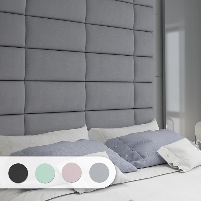 Art3d 6-Pack Peel and Stick Upholstered Headboard, 9.84 x 23.62 in, Grey | Self Adhesive, Upholstered Padded Panels, Fits Multiple Bed Sizes, Sound Absorbing, Ideal for Bedroom