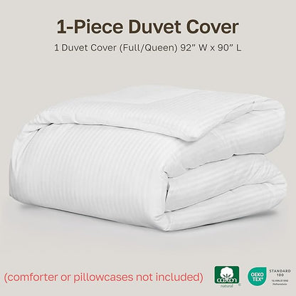 California Design Den Striped White Duvet Cover Queen/Full Only - Premium 400 Thread Count 100% Cotton Duvet Cover Queen, Sateen, Queen Comforter Cover, Button Closure and Corner Ties (Striped White)