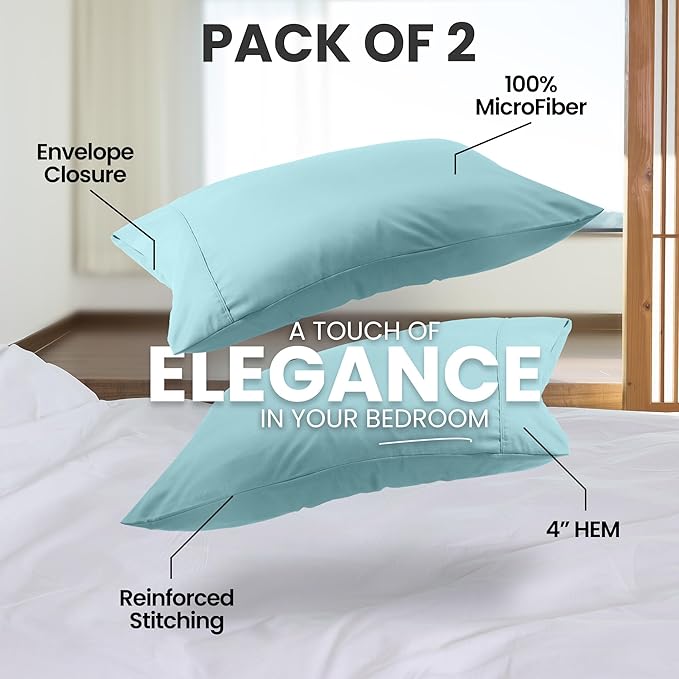 Utopia Bedding Queen Pillow Cases - 2 Pack - Envelope Closure - Soft Brushed Microfiber Fabric - Shrinkage and Fade Resistant Pillow Covers Queen Size 20 X 30 Inches (Queen, Spa Blue)